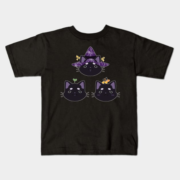 Three Black Cats Kids T-Shirt by Veggie-Queen